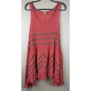 Free People Coral Polka Dot Lace Trapeze Mini Dress Boho Beach Cover Up Medium